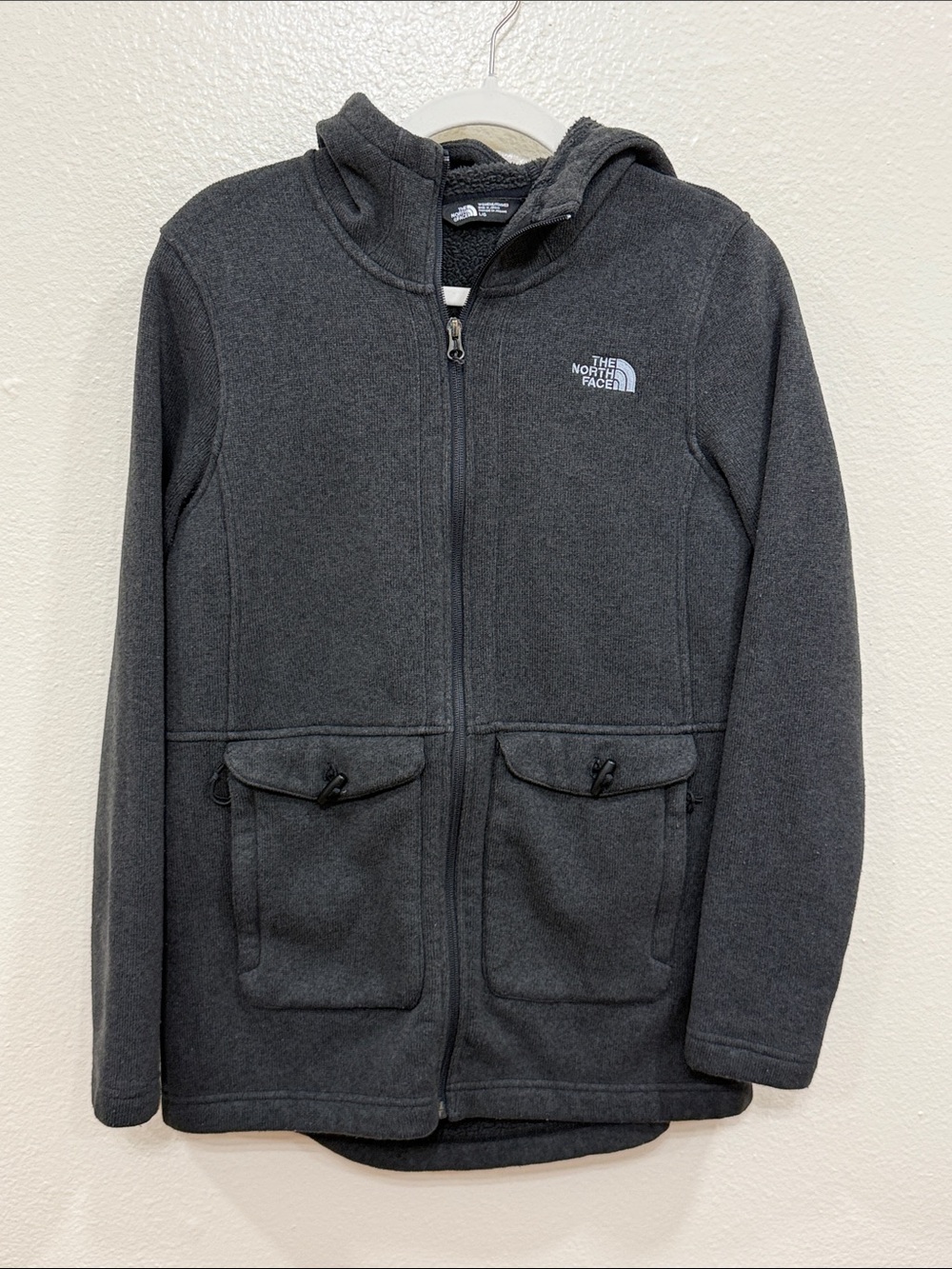 The North Face Crescent Parka Hooded Fleece Jacket - Charcoal Gray Size Large